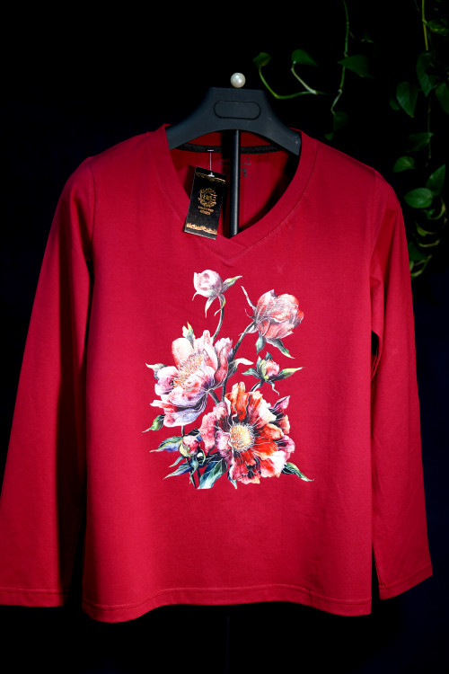 بلوز نخی یقه هفت زنانه با چاپ گل