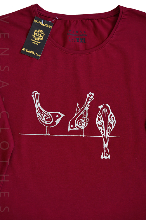 بلوز نخ پنبه با طرح جدید پرنده ونسا