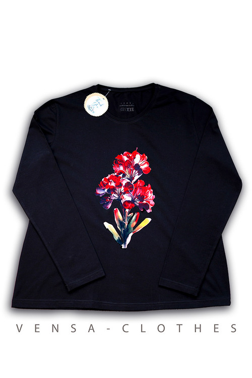 بلوز پنبه ای یقه گرد با چاپ گل