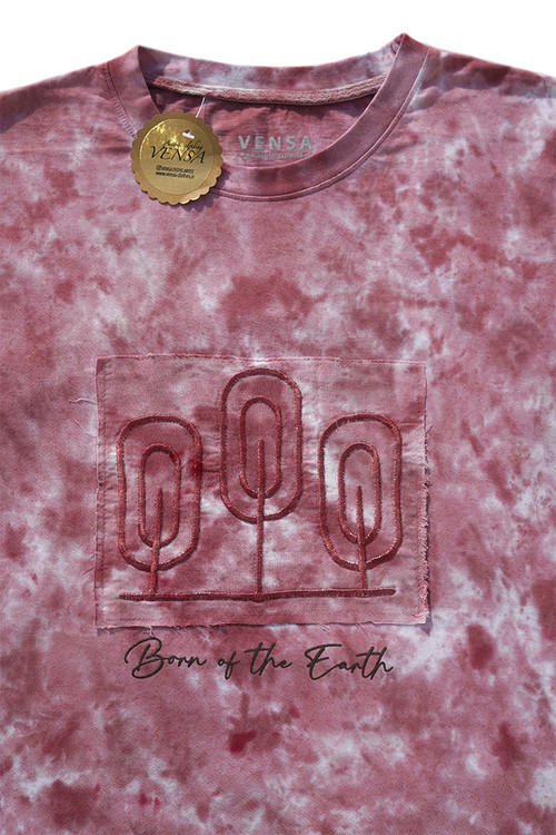 تیشرت تای دای بورگاندی با پنل گلدوزی درخت مینیمال