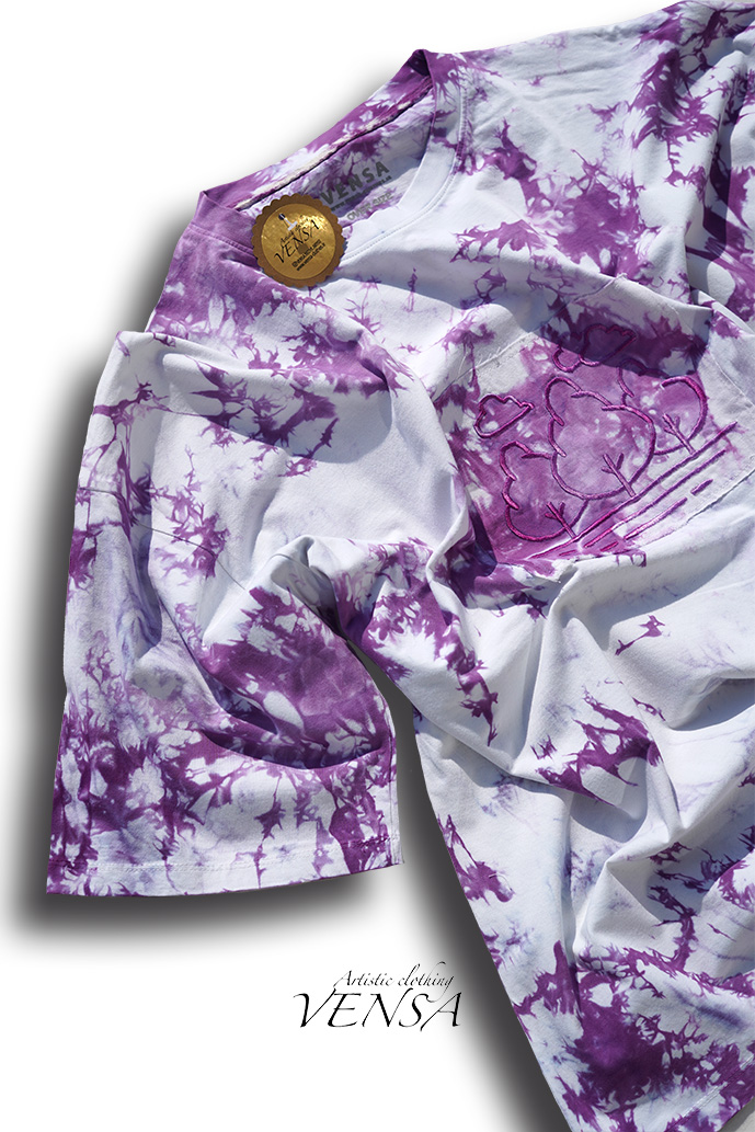 تیشرت تای دای یاسمنی با پنل  گلدوزی