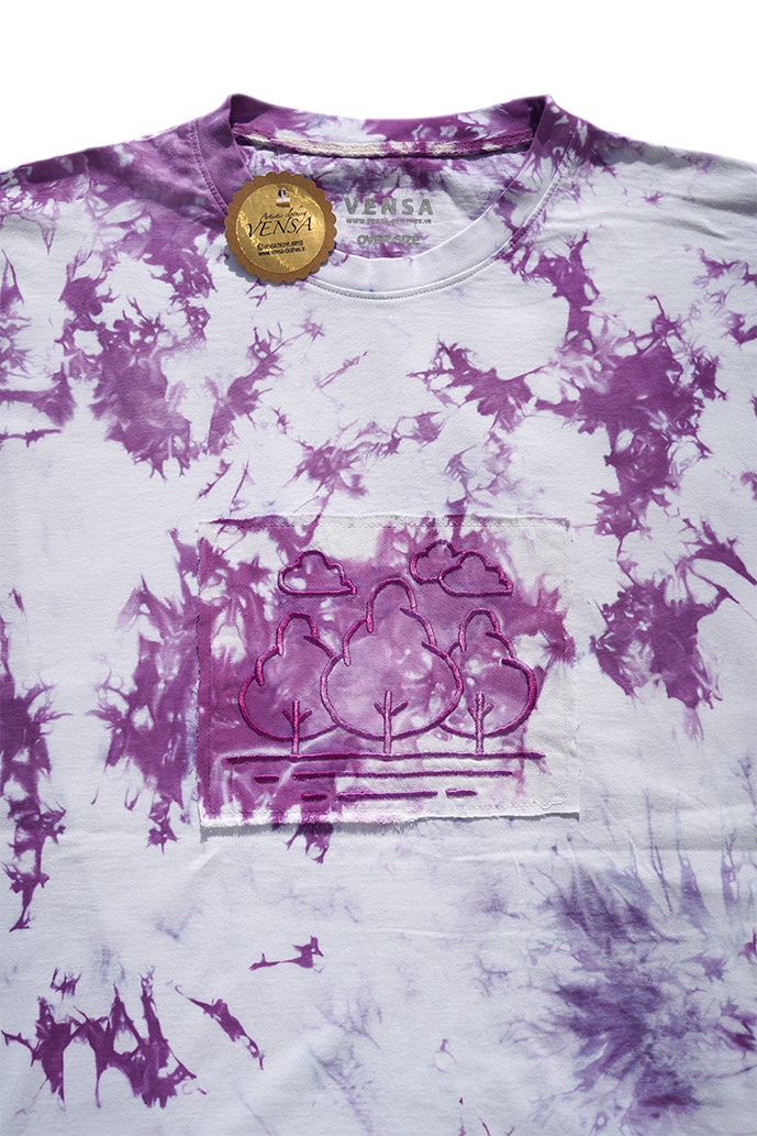 تیشرت تای دای یاسمنی با پنل  گلدوزی