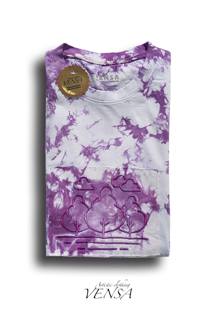 تیشرت تای دای یاسمنی با پنل  گلدوزی