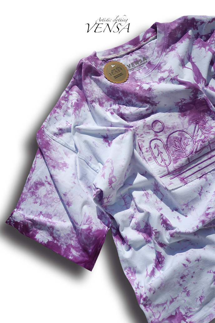 تیشرت اورسایز تمام پنبه تای دای با پنل گلدوزی